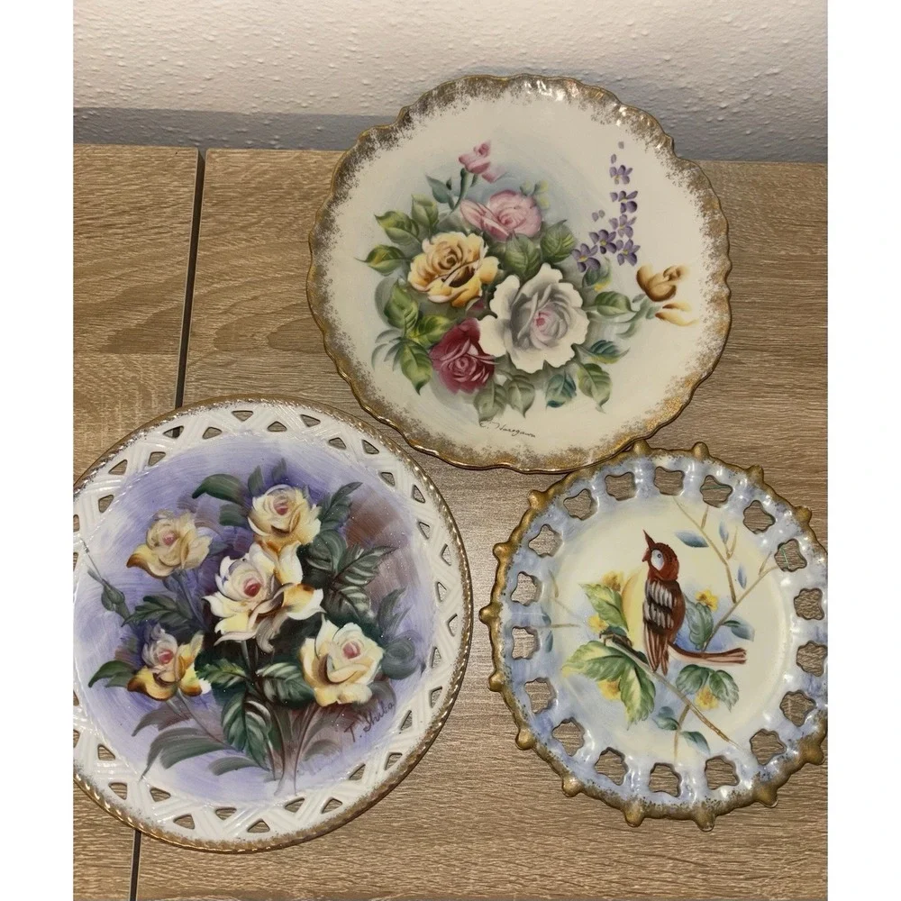 Vintage Mid-Century Japanese Reticulated Decorative Wall 3Plates Norleans Ucagco